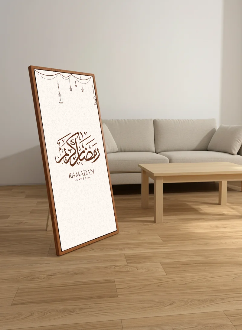 LOWHA Canvas Wall Art on Wooden Frame with Wood Tone Floating Frame and Back Stand Featuring Ramadan Kareem Design